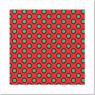 Pattern Green Circles Red background Nice Gift for lovers Posters and Art